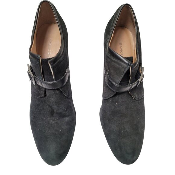 Franco Sarto Women's Black Suede Ankle Booties With Buckle Strap & Stiletto Heel - Picture 1 of 13